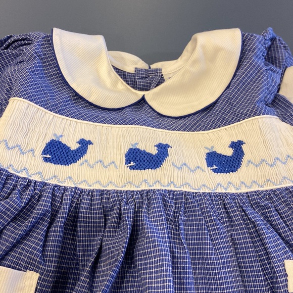 Friedknit Creations Blue Smocked Whale Short Sleeved Bow Tie Dress - Picture 7 of 10